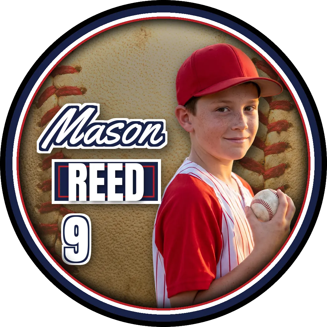 Baseball button style — a demonstration design made with a model photograph